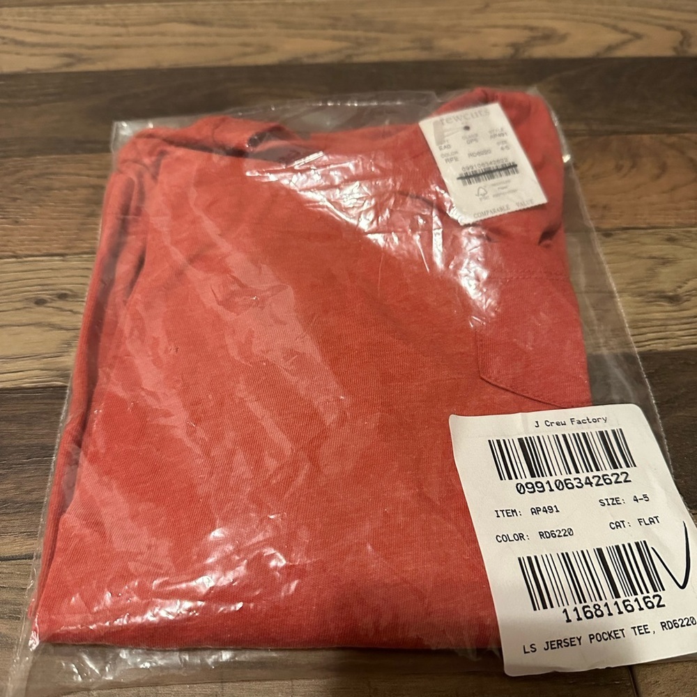 Jcrew factory Boys' long-sleeve jersey knit pocket tee Item AP491 Flaw RED